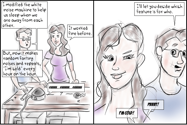 sleep sound machine snoring farting married #drawnandcoded comic