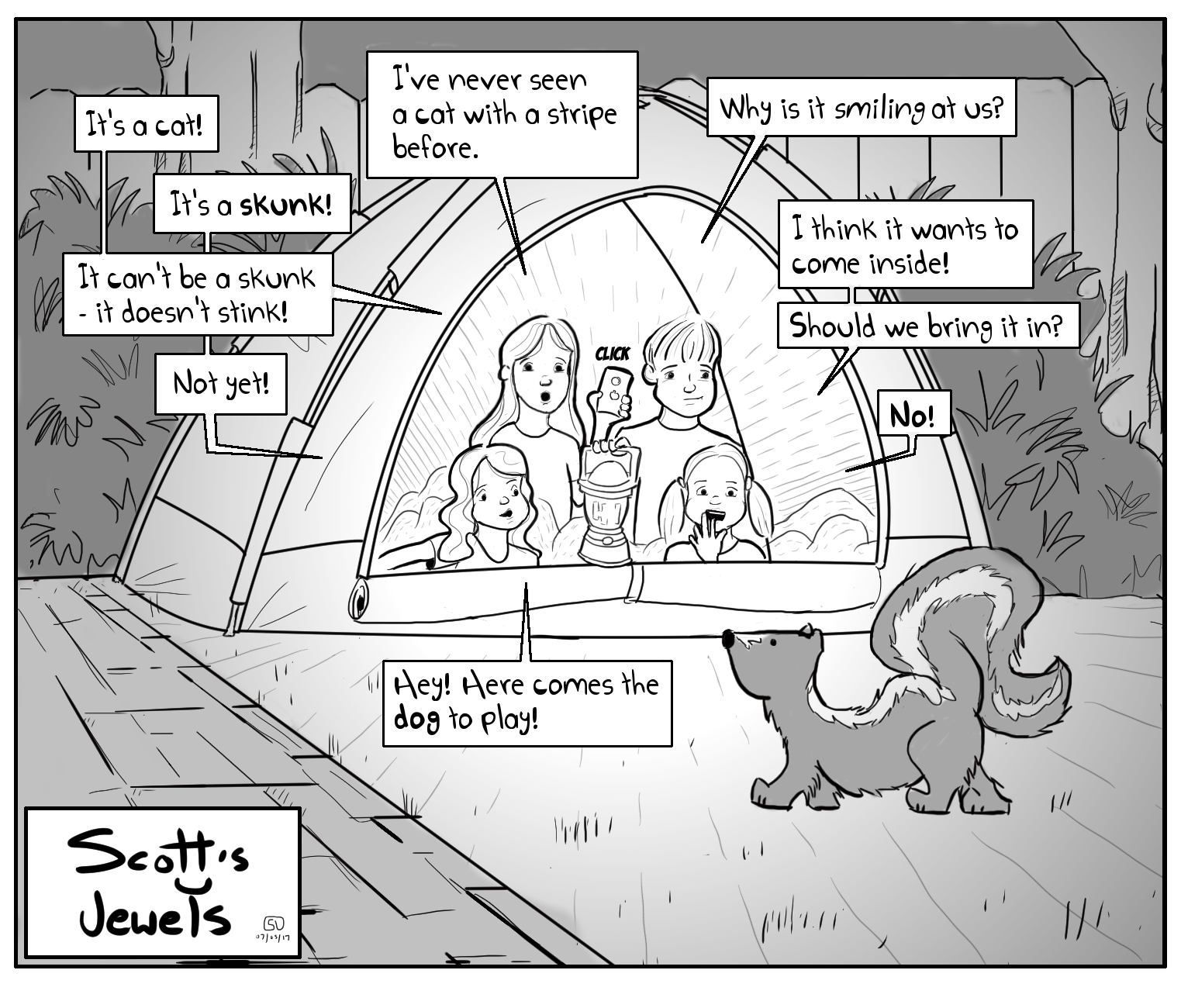 backyard campout camping skunk pets kids children parenting fail comic drawnandcoded