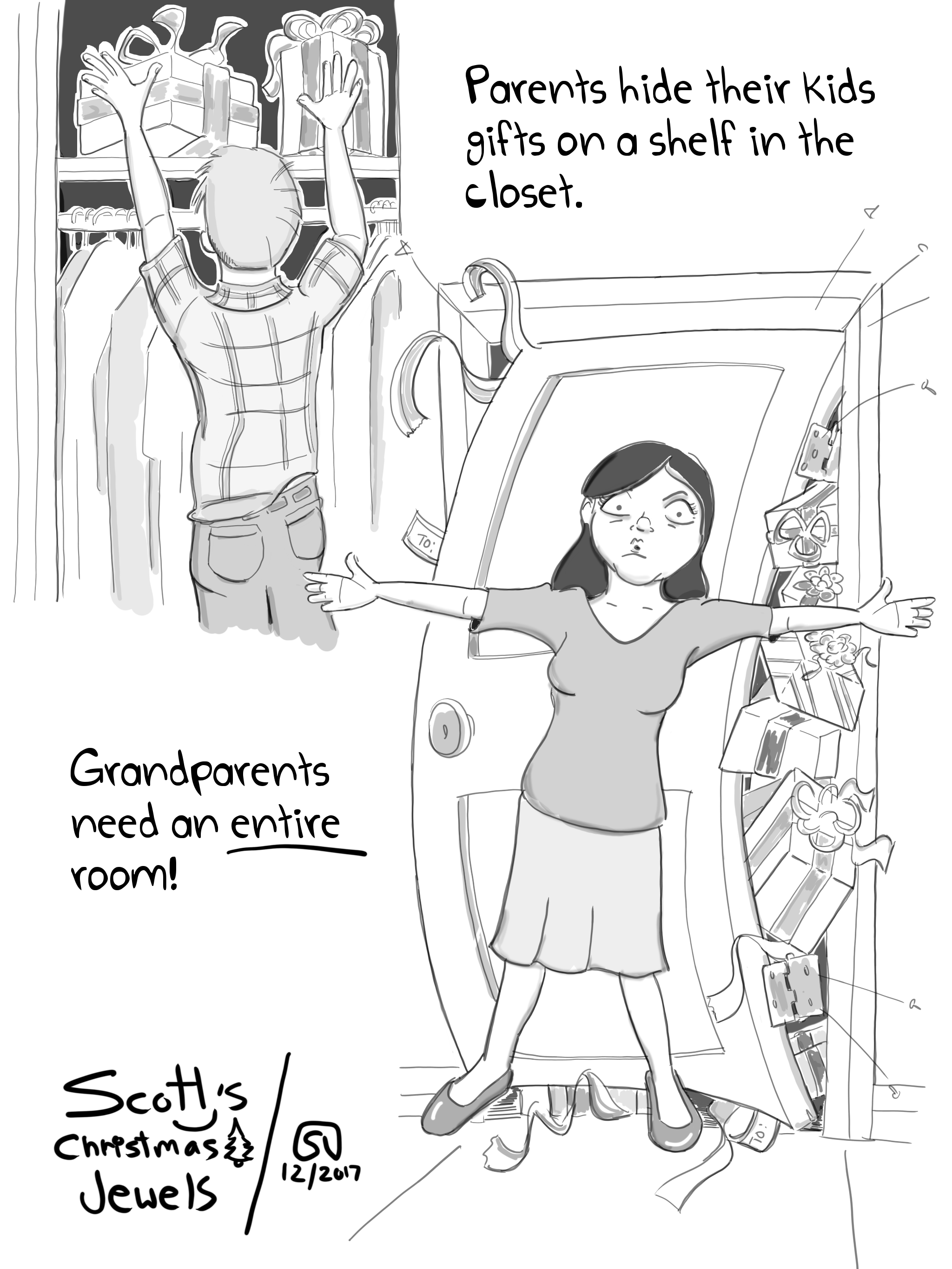 Christmas Holidays Gifts Presents Hiding Grandmas House Grandkids Comic
