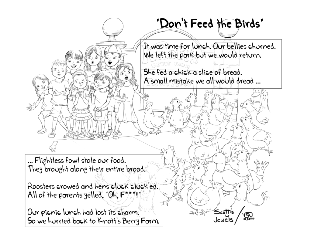 Knotts Berry Farm Don't Feed The Birds Picnic Lunchtime Amusement Park Buena Park Anaheim Parenting Family Vacation Kids Comic