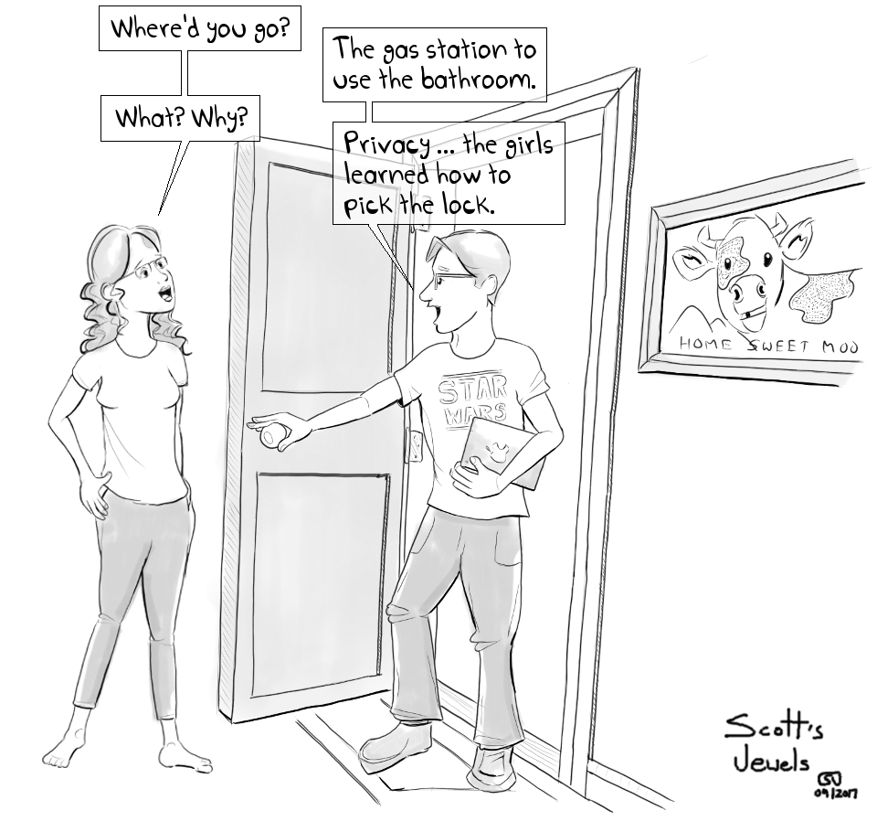 privacy kids lockpicking gas station bathroom toilet humor parenting fail comic