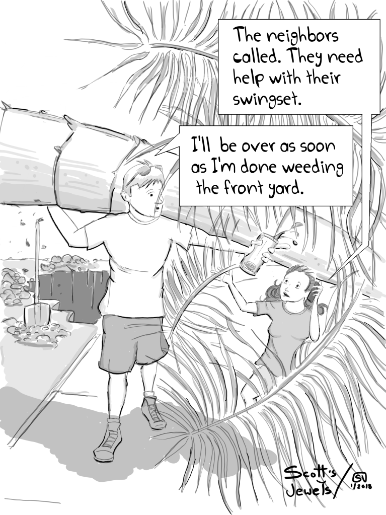 landscaping tree removal pruning gardening yard work swingset neighbor comic