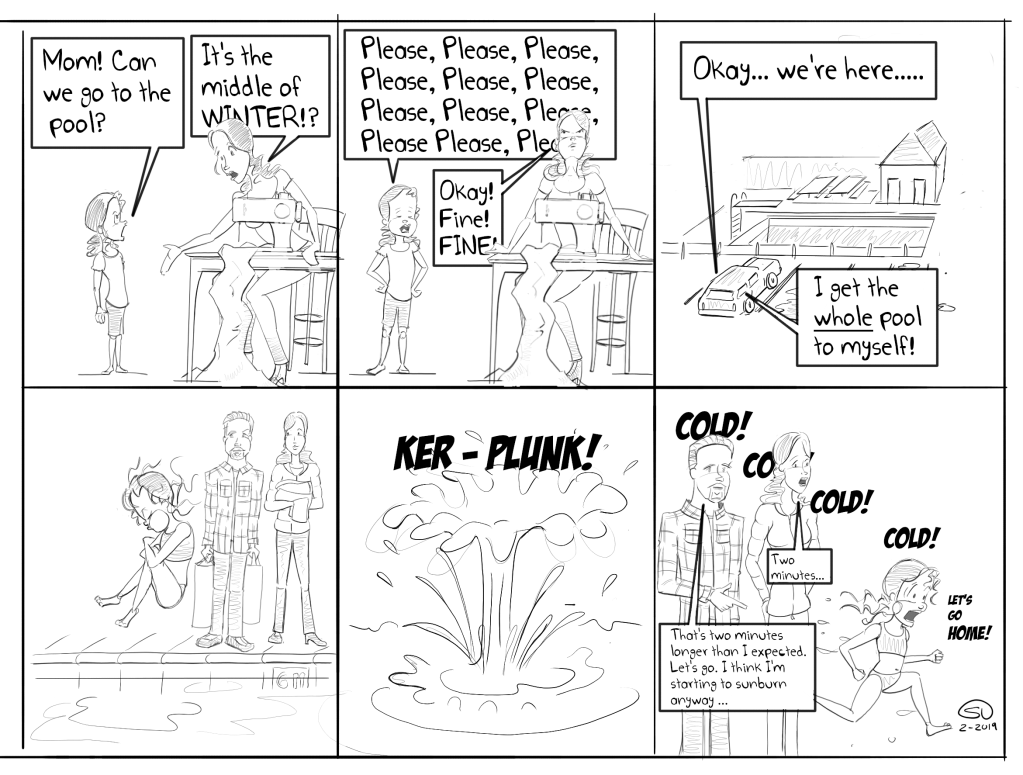 pool swimming winter freezing kids ski week family parenting comic