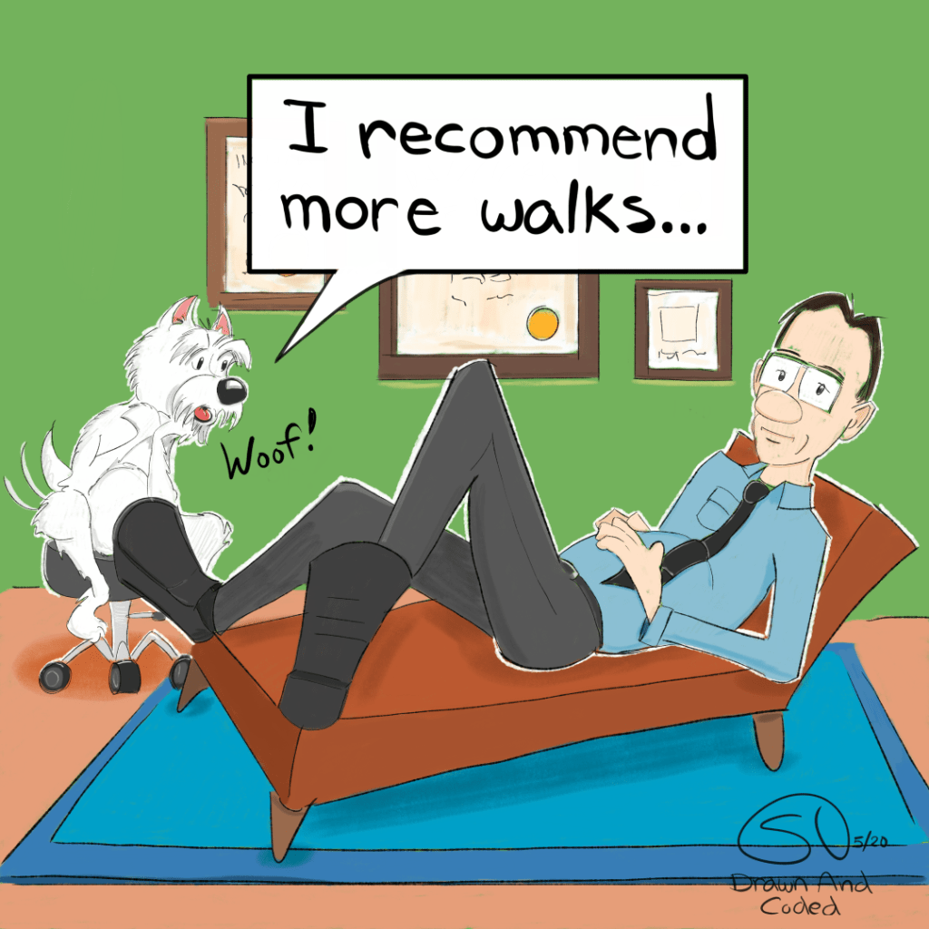 mental health cancer psychology psychiatrist pet therapy dogs exercise walking comic