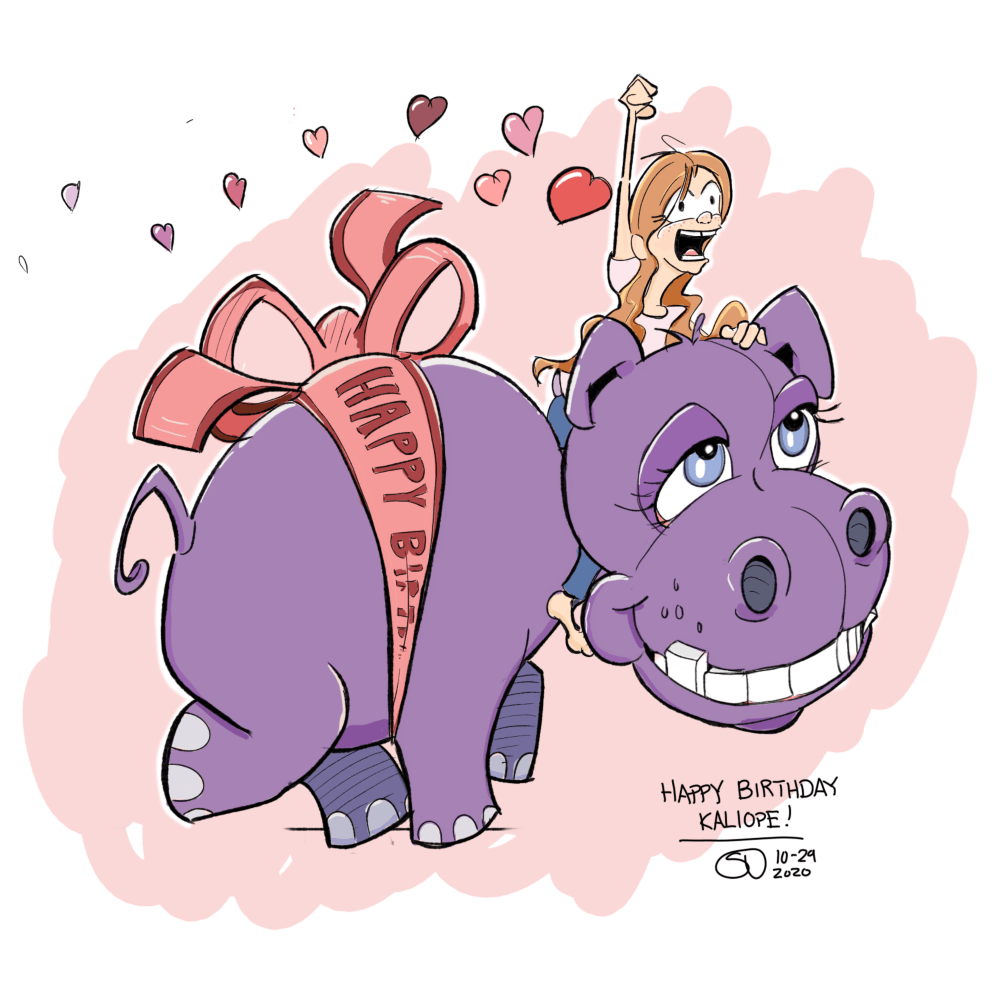happy birthday hippo purple birthday card comic art