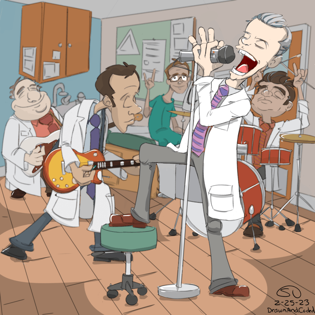 Dr. Stewart and his band, The Rockin' Oncs